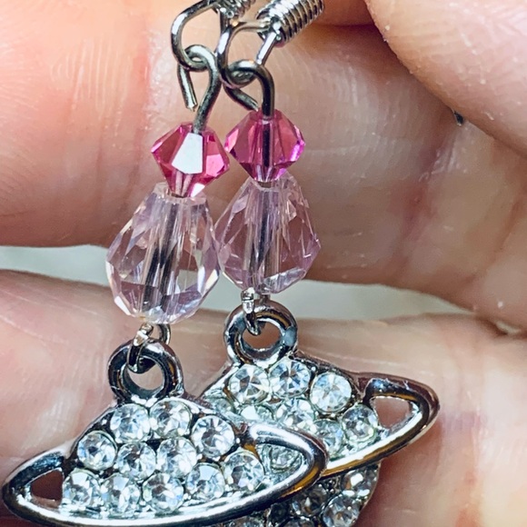 Handmade planet charms with Swarovski crystal earrings - Picture 3 of 3